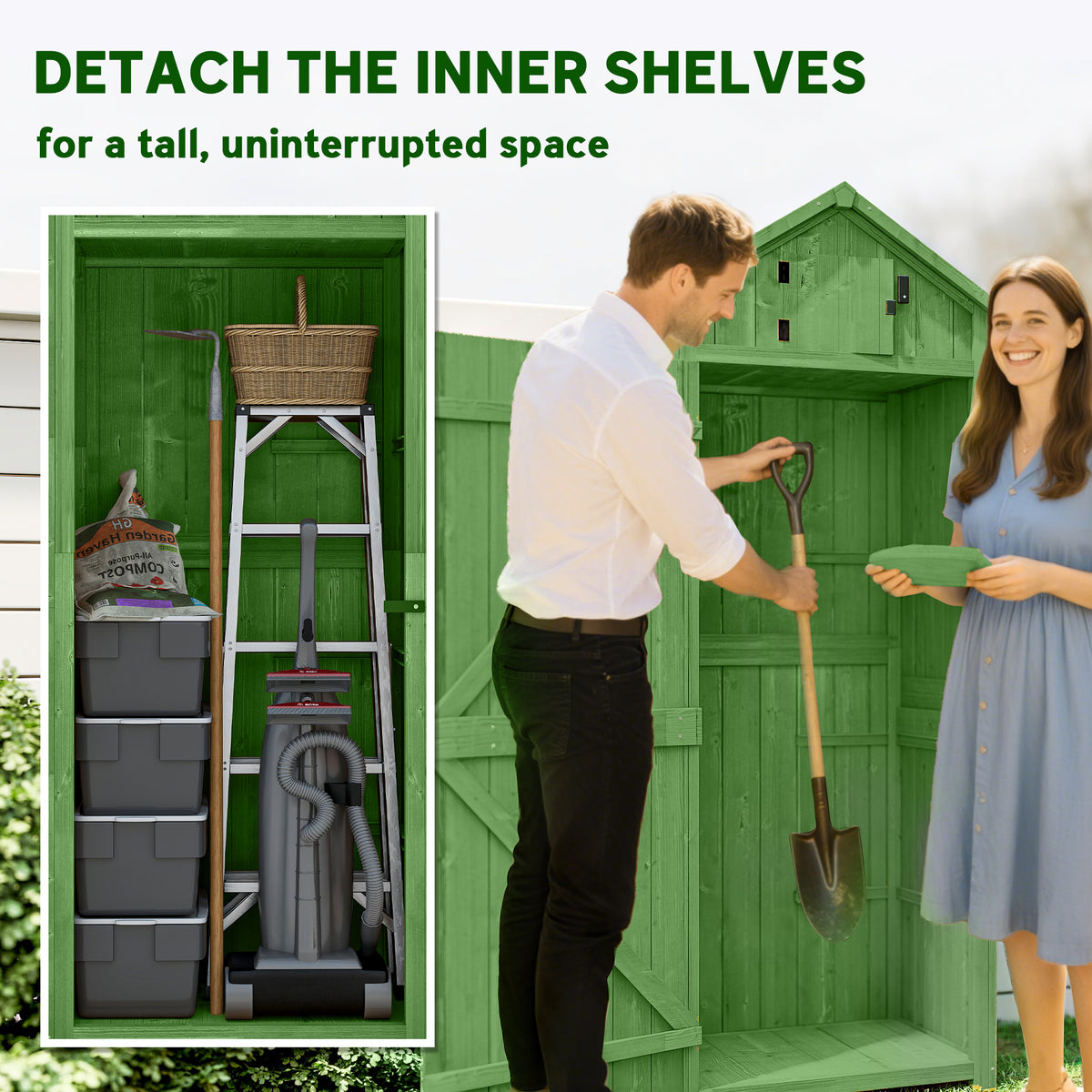 30" x 21" x 71" Garden Storage Shed, Outdoor Tool Utility Storage House with 3 Tier Shelves and Roof – Green