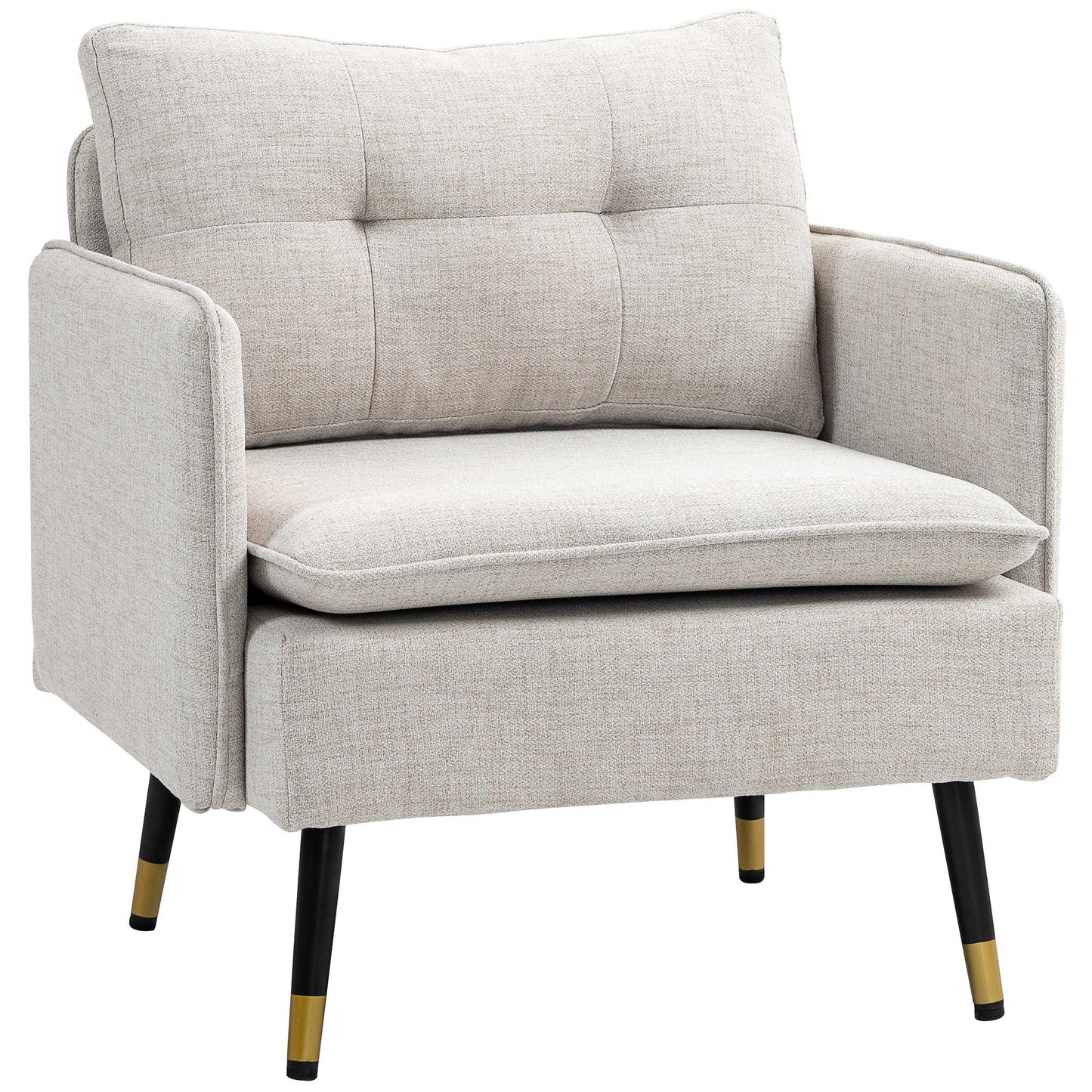 Modern Upholstered Accent Armchair with Tufted Back, Steel Legs, Cream White