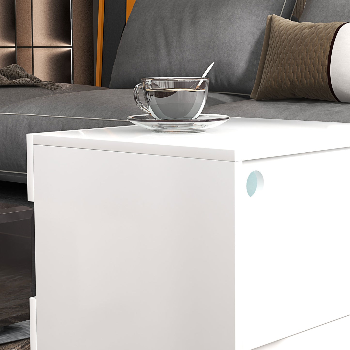 HOMCOM Modern White LED Nightstand Bedside Table with Drawer & Storage