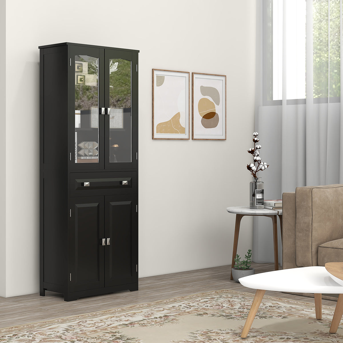 4-Door Kitchen Pantry Cabinet with Adjustable Shelves – 24"W x 63"H