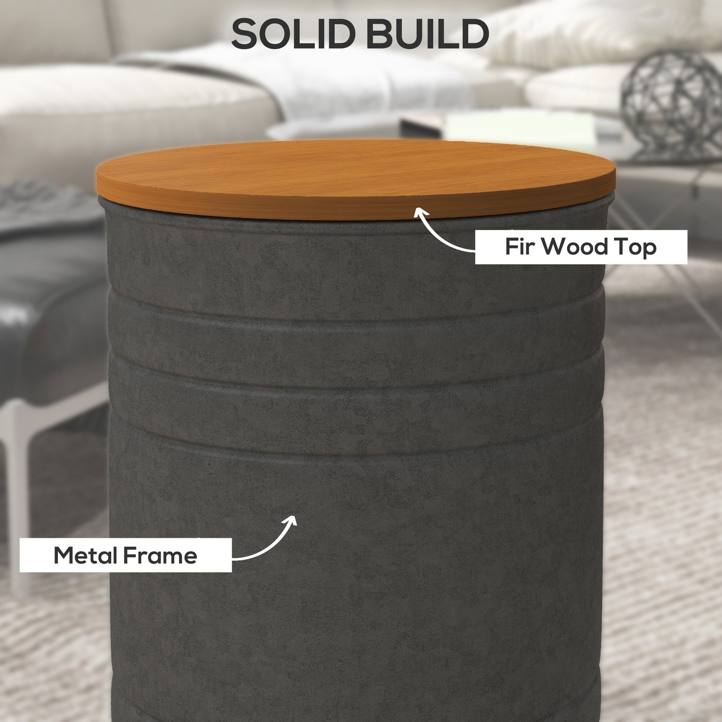 HOMCOM Round Nesting Side Tables, 2-Piece, Wood Lid, Hidden Storage