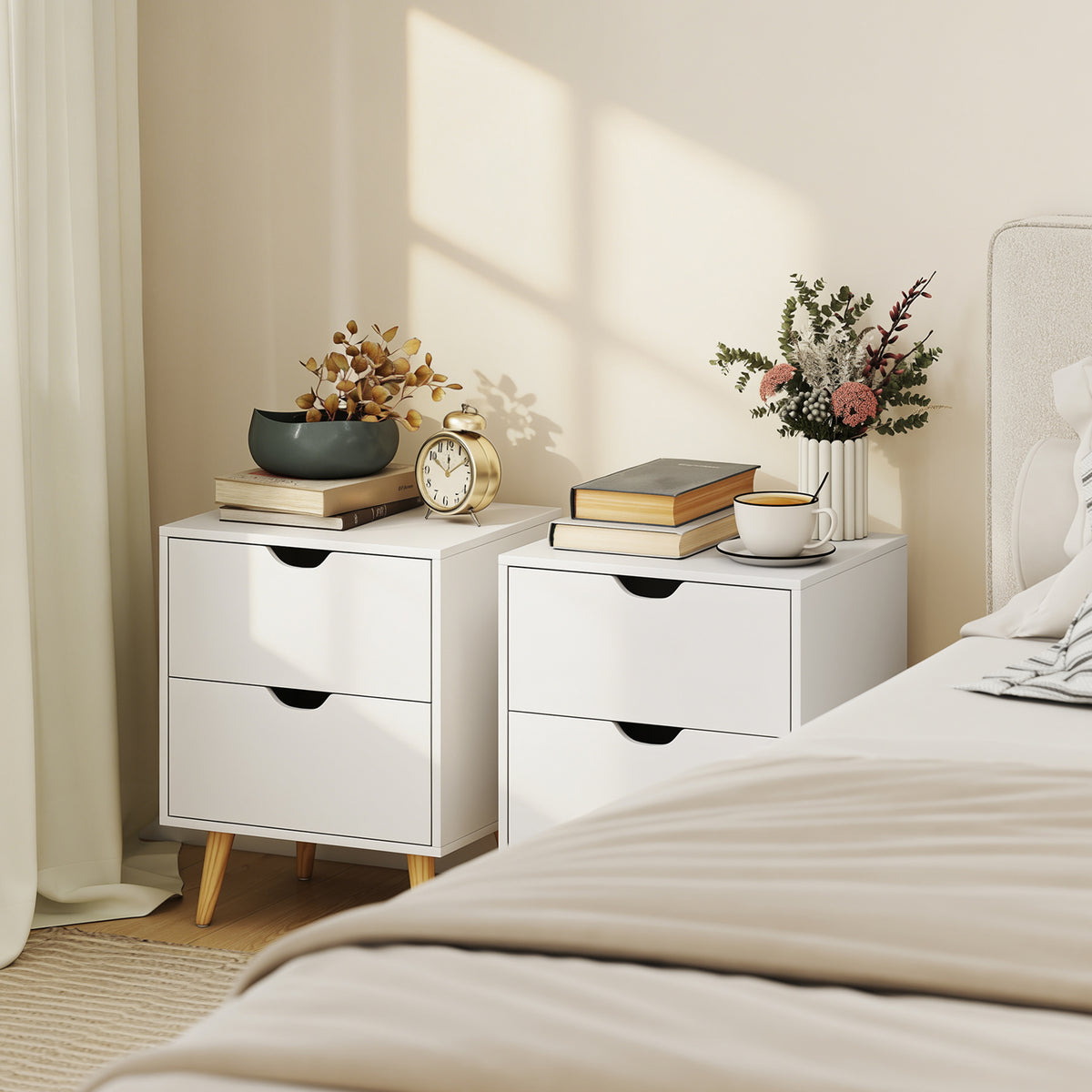 2-Drawer Nightstands with Pine Wood Legs, Set of 2 – 16"W x 20"H