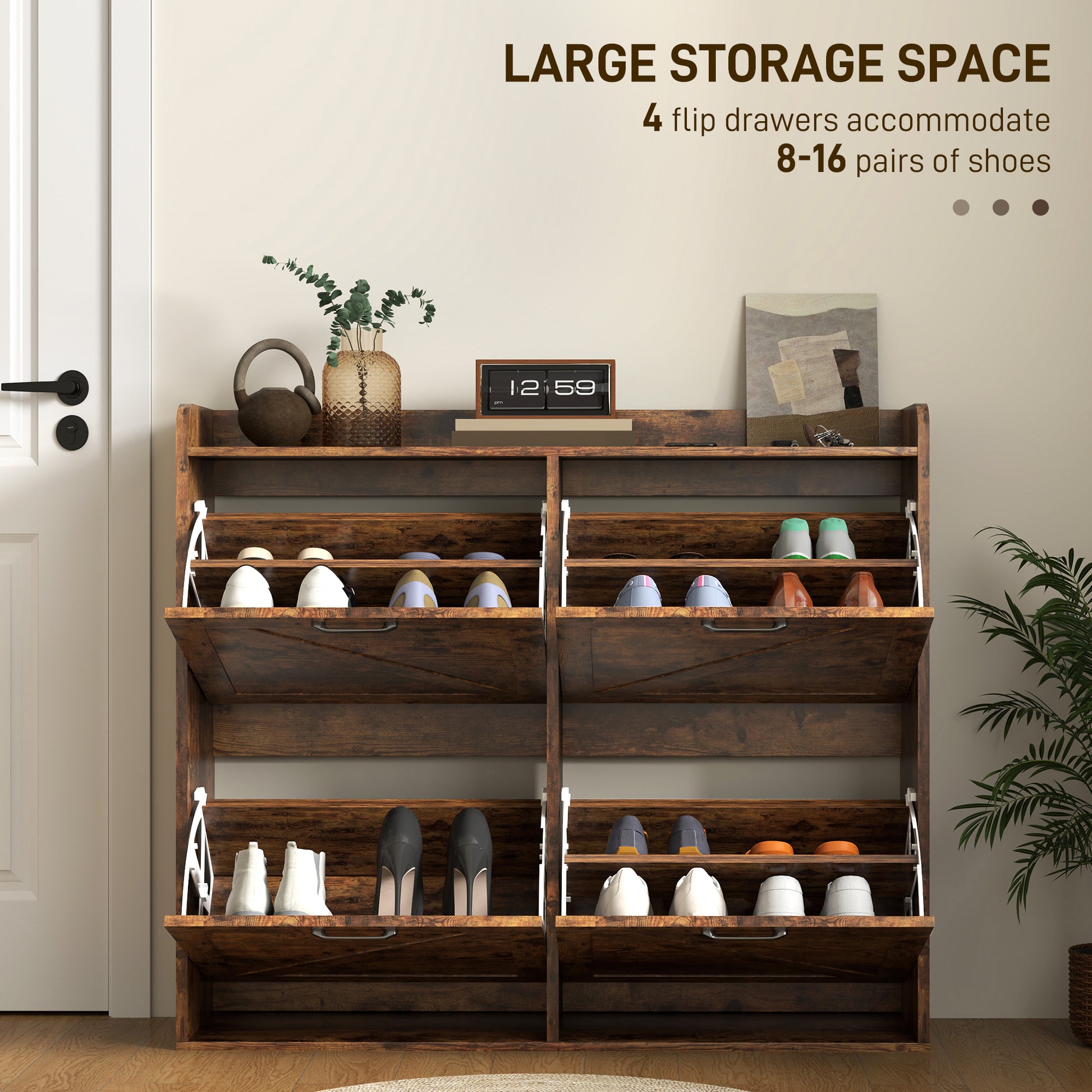 Slim Farmhouse Shoe Cabinet with 4 Flip Drawers, Adjustable Shelves for 16 Pairs