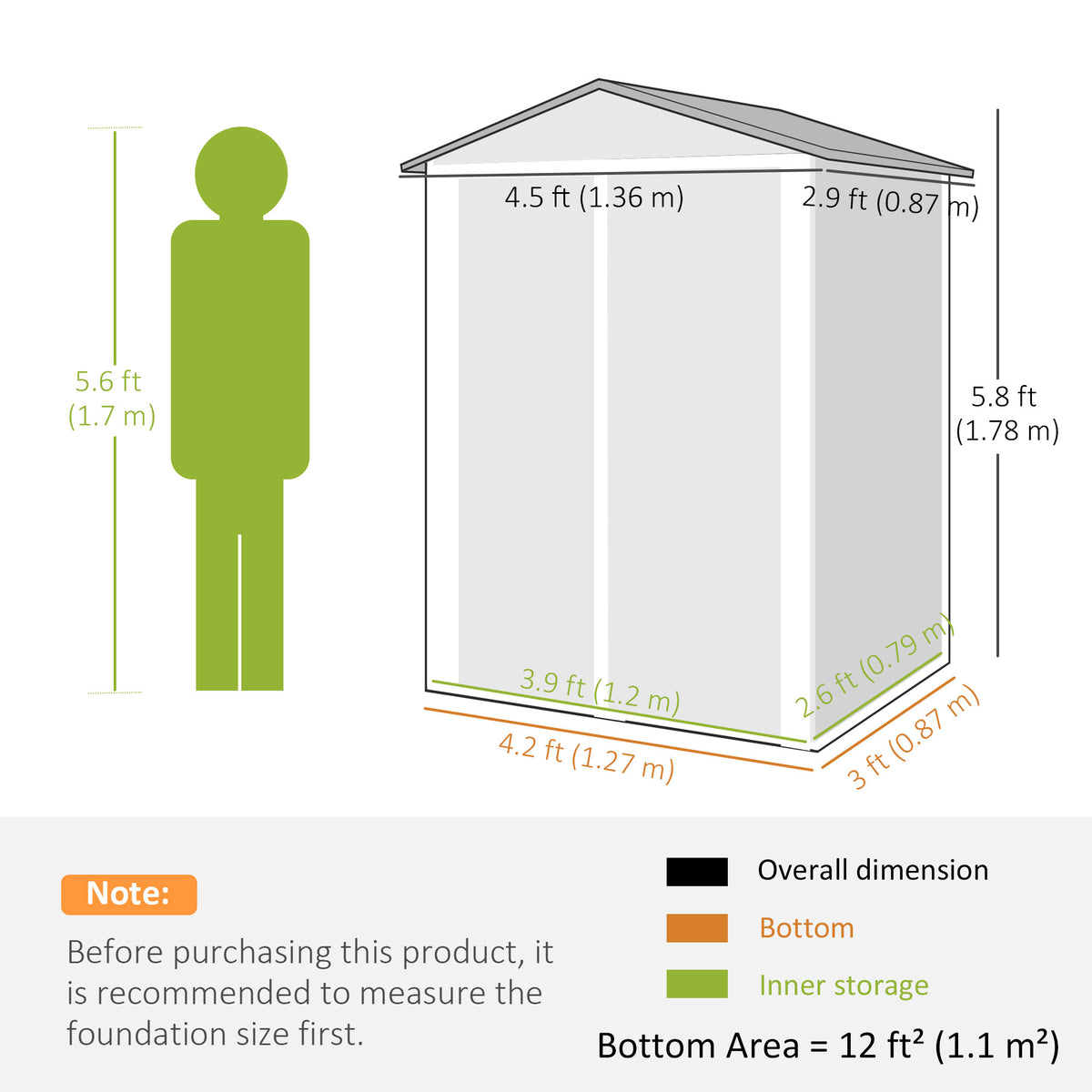4.5' x 3' Outdoor Storage Shed with Double Doors, Metal Garden Shed for Backyard Patio