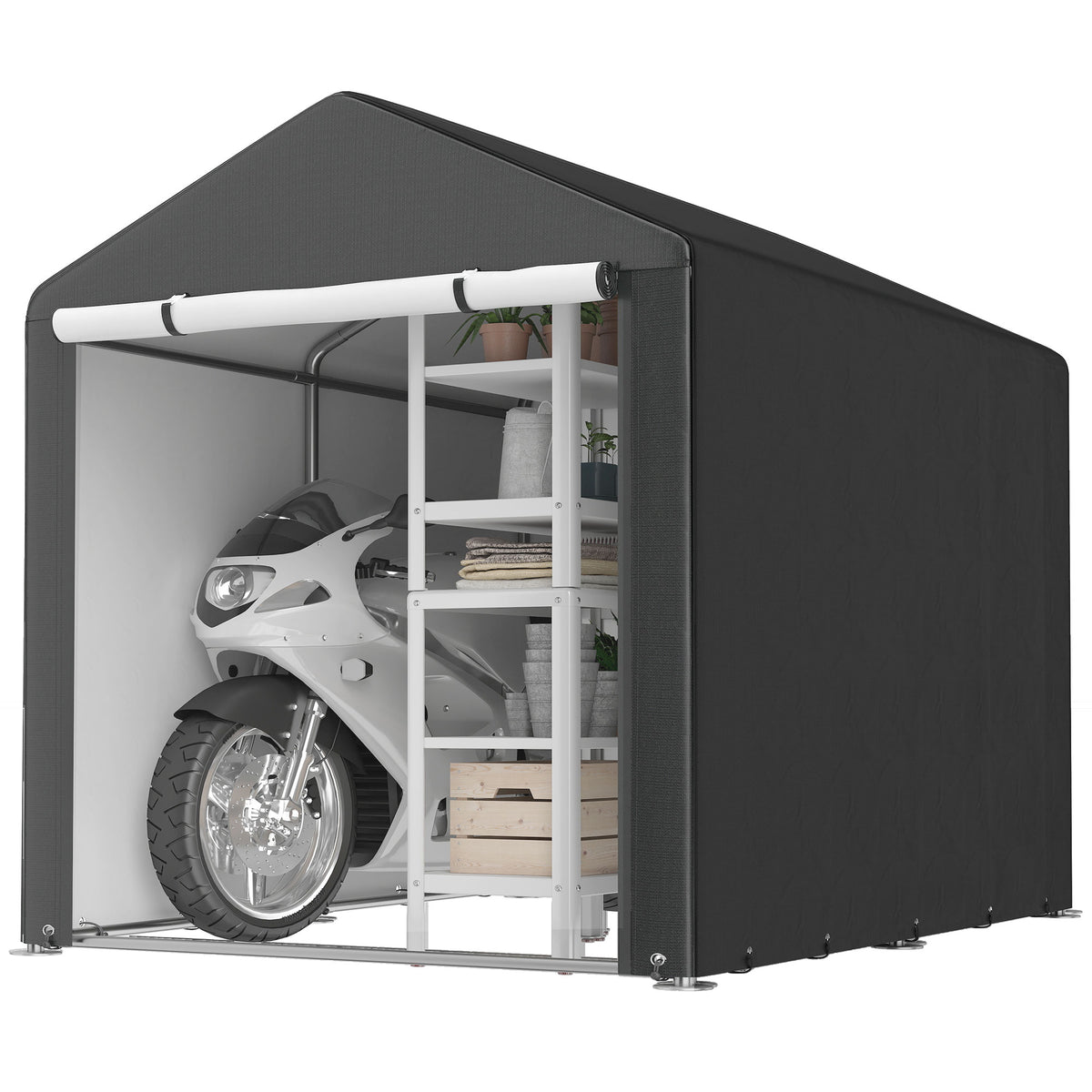 Portable Bicycle Shed with Galvanised Steel Frame and Large Door, Waterproof Outdoor Shed for Garden Tools – Black