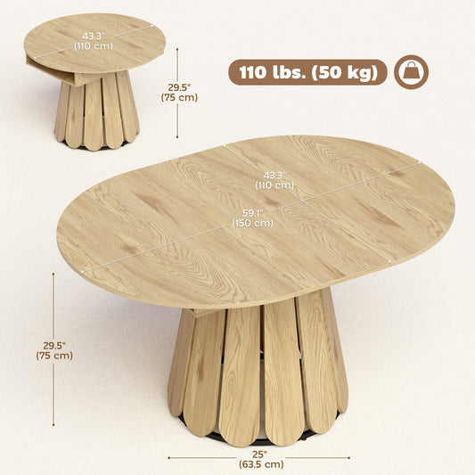 Round to Oval Extendable Dining Table with Petal Base and Under-Table Storage