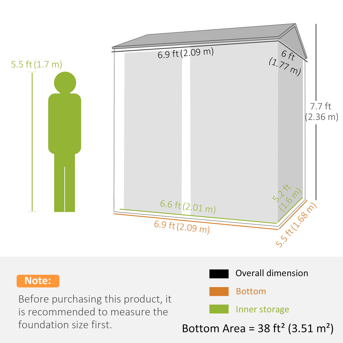7' x 6' Tall Outdoor Storage Shed, Waterproof Metal Garden Shed with Gloves, Lockable Door – Grey