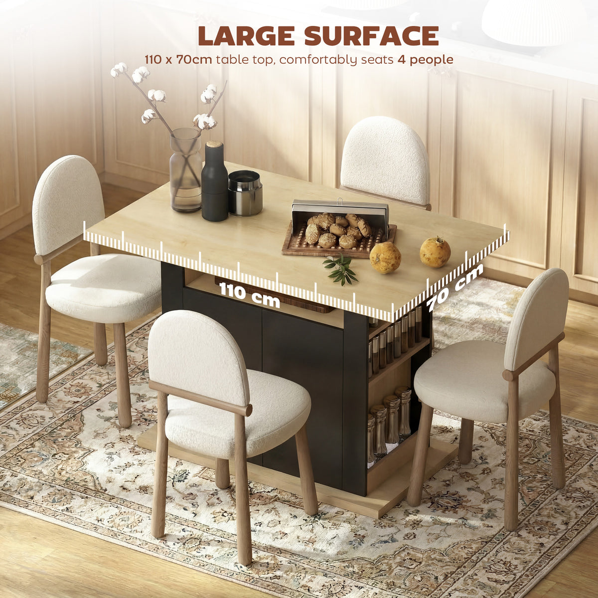 Kitchen Island Dining Table with Storage Cabinet – 43"W x 30"H