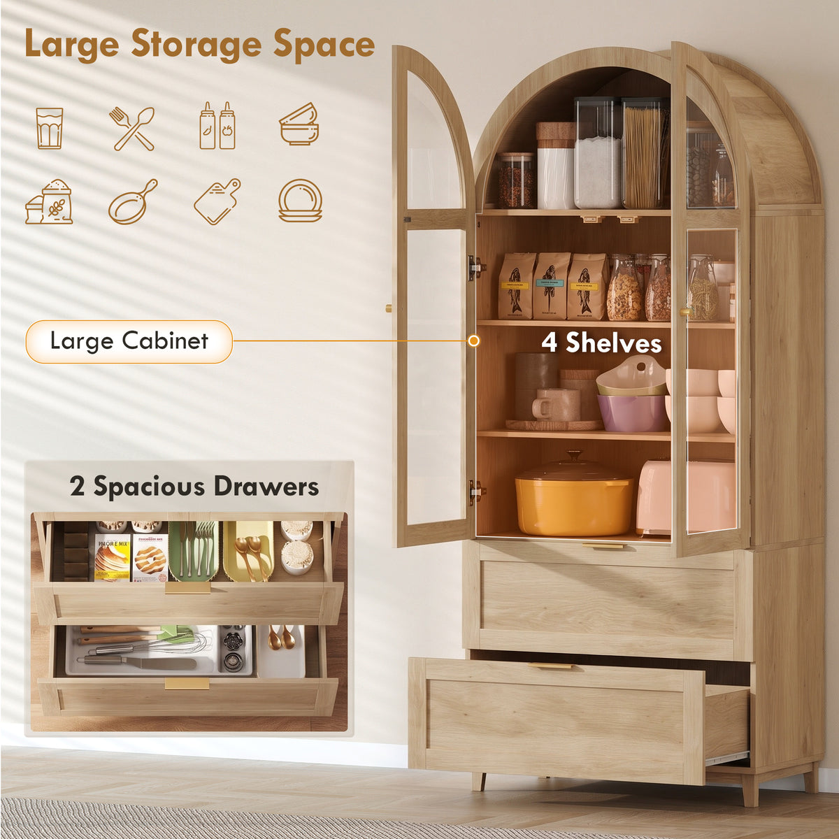 Farmhouse Kitchen Storage Cabinet with 2 Drawers – 31"W x 71"H