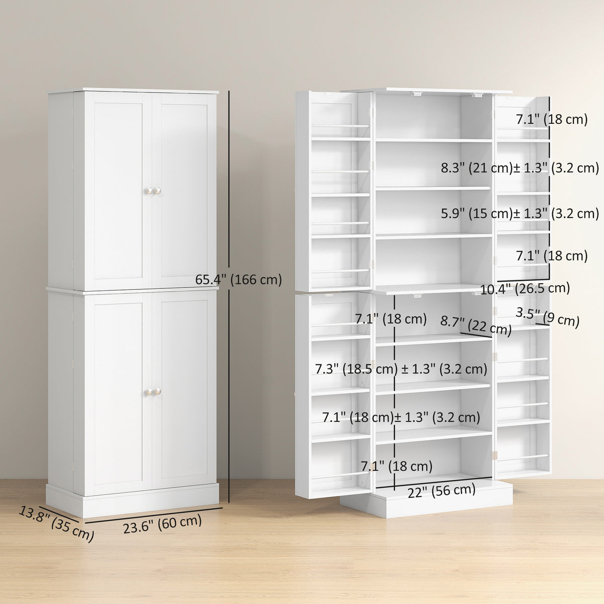 Kitchen Pantry Cabinet with 4 Doors and 16 Door Shelves – 24"W x 65"H