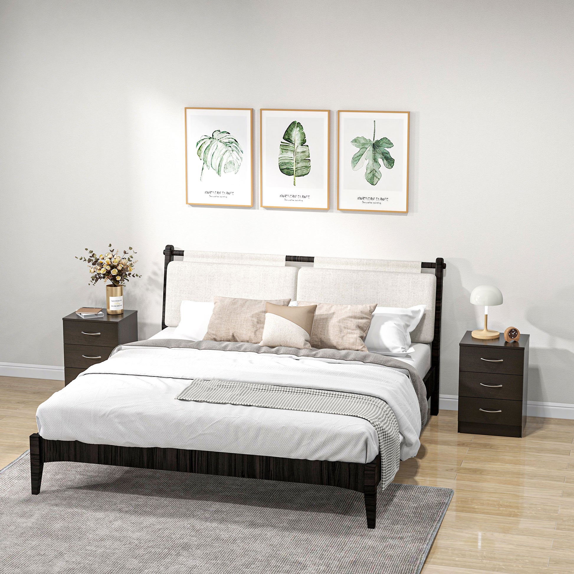 HOMCOM Modern White Nightstand Set, 3-Drawer Bedside Table with Open Shelf