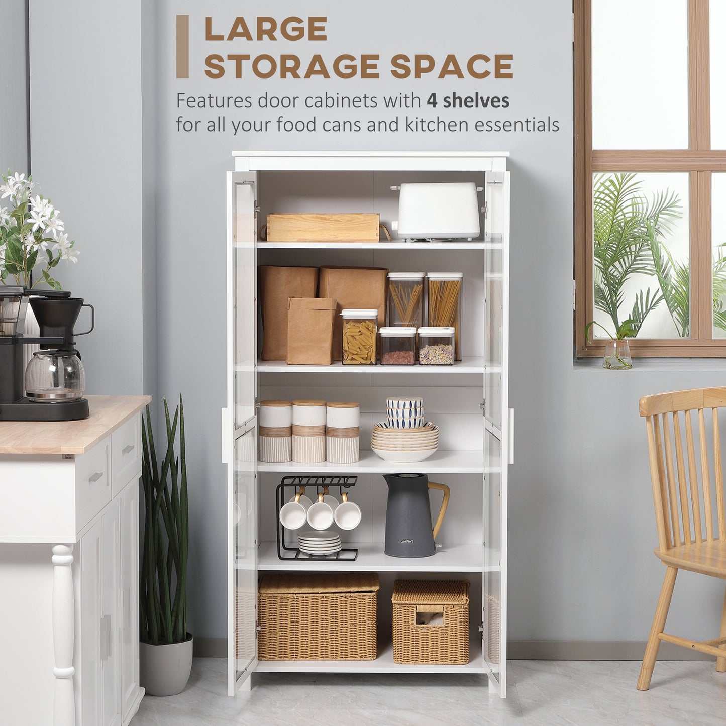 HOMCOM Kitchen Pantry Cabinet 5‑Tier Freestanding White