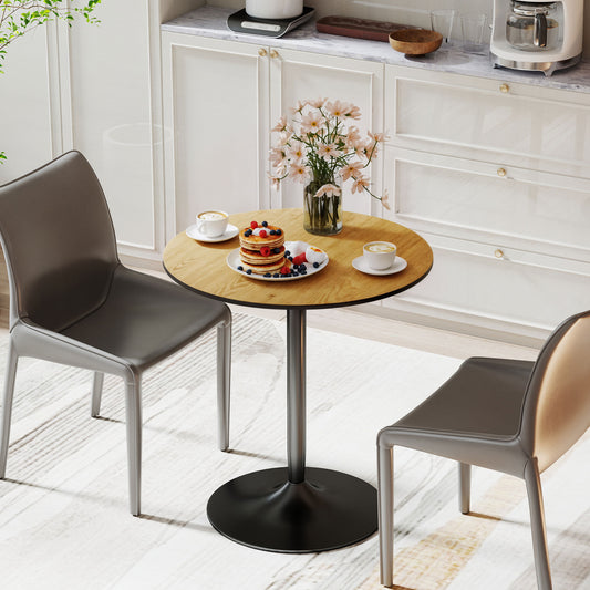 27.6" Round Kitchen Table for 2 with Wood Veneer Top and Steel Pedestal Base