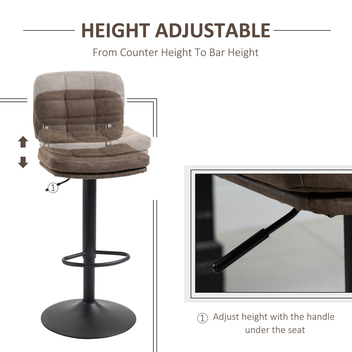 PU Leather Adjustable Swivel Counter Stools with Back and Footrest, Set of 2, Black