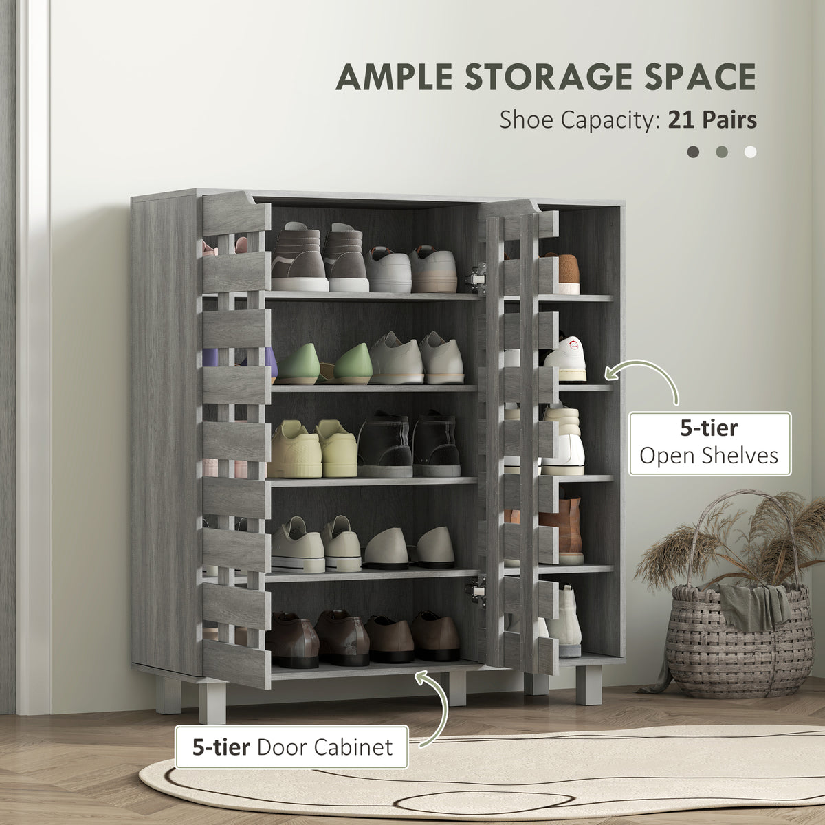 Shoe Cabinet with 5-Tier Double Door Storage – 34"W x 37"H