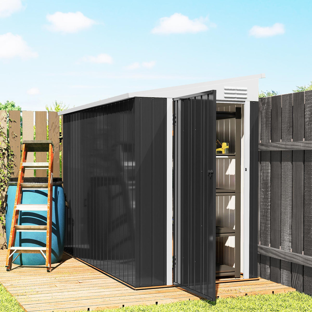 4' x 8' Outdoor Storage Shed Lean to Shed Outdoor Metal Tool Shed with Lockable Door and Air Vents