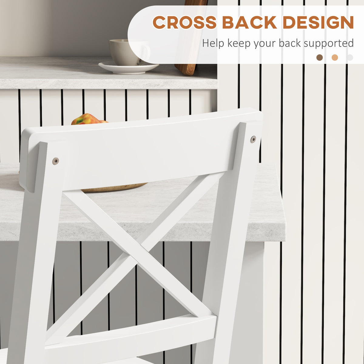 Farmhouse Solid Wood Counter Stools with Cross Backs, Set of 2, White