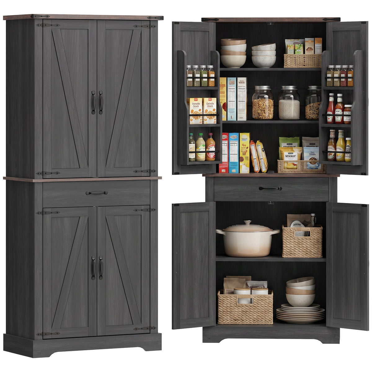 Farmhouse Pantry Cabinet with Barn Doors – 30"W x 71"H