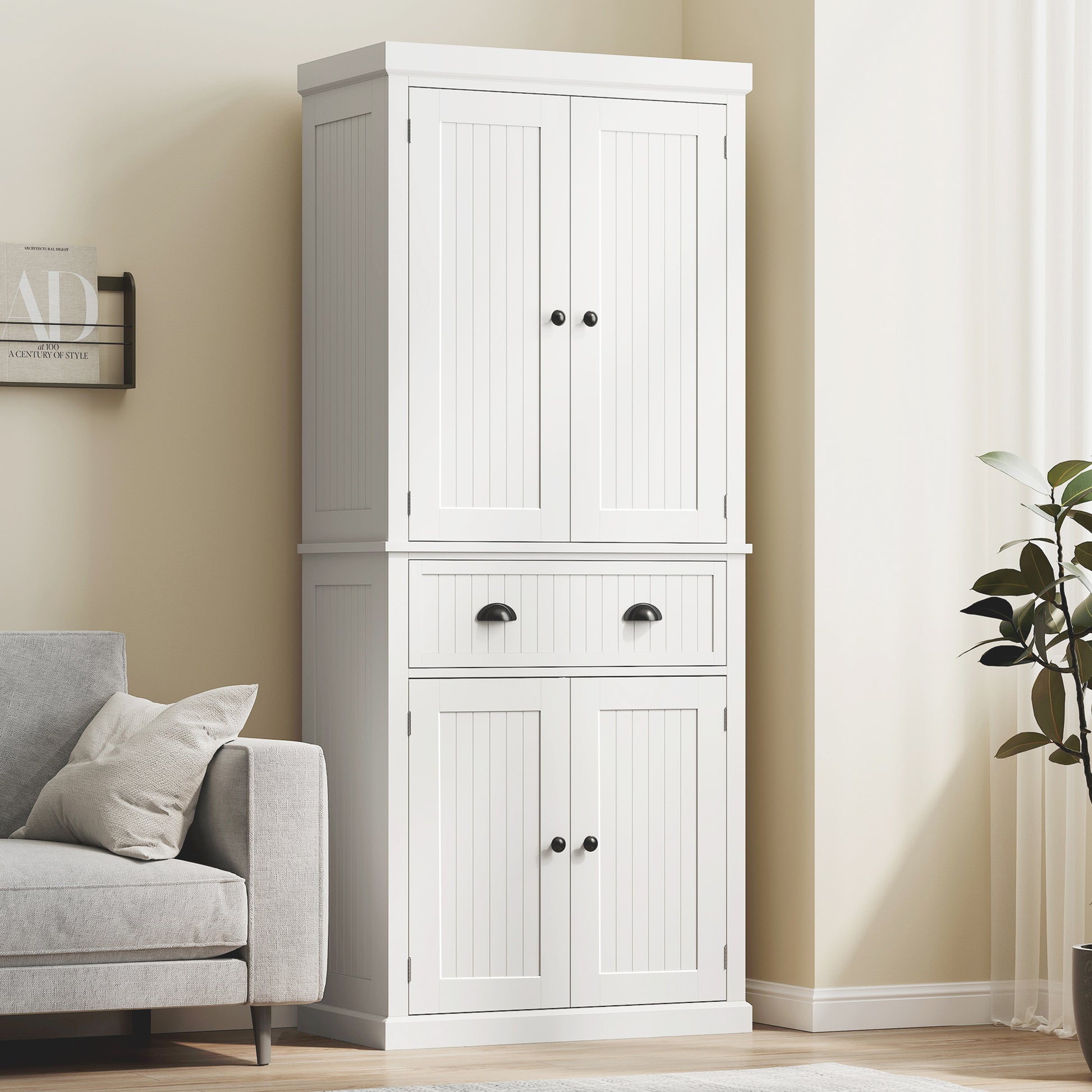 HOMCOM 72" Kitchen Pantry, Freestanding Storage Cabinet with Drawer, Doors, White