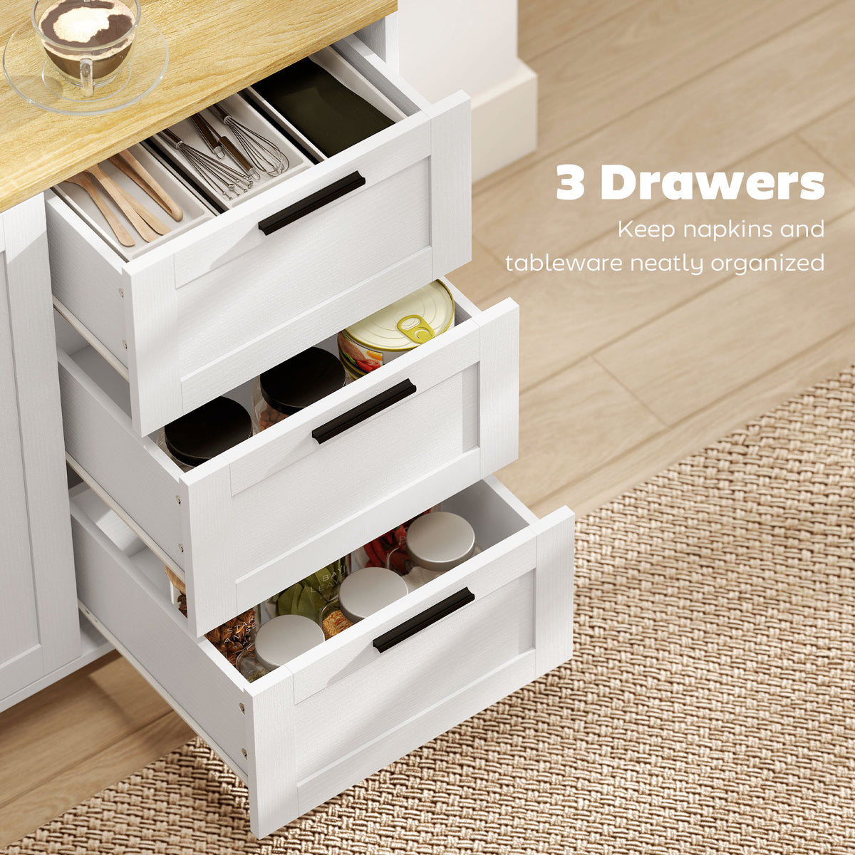 Buffet Cabinet with 3 Drawers and Soft-Close Doors – 47"W x 30"H