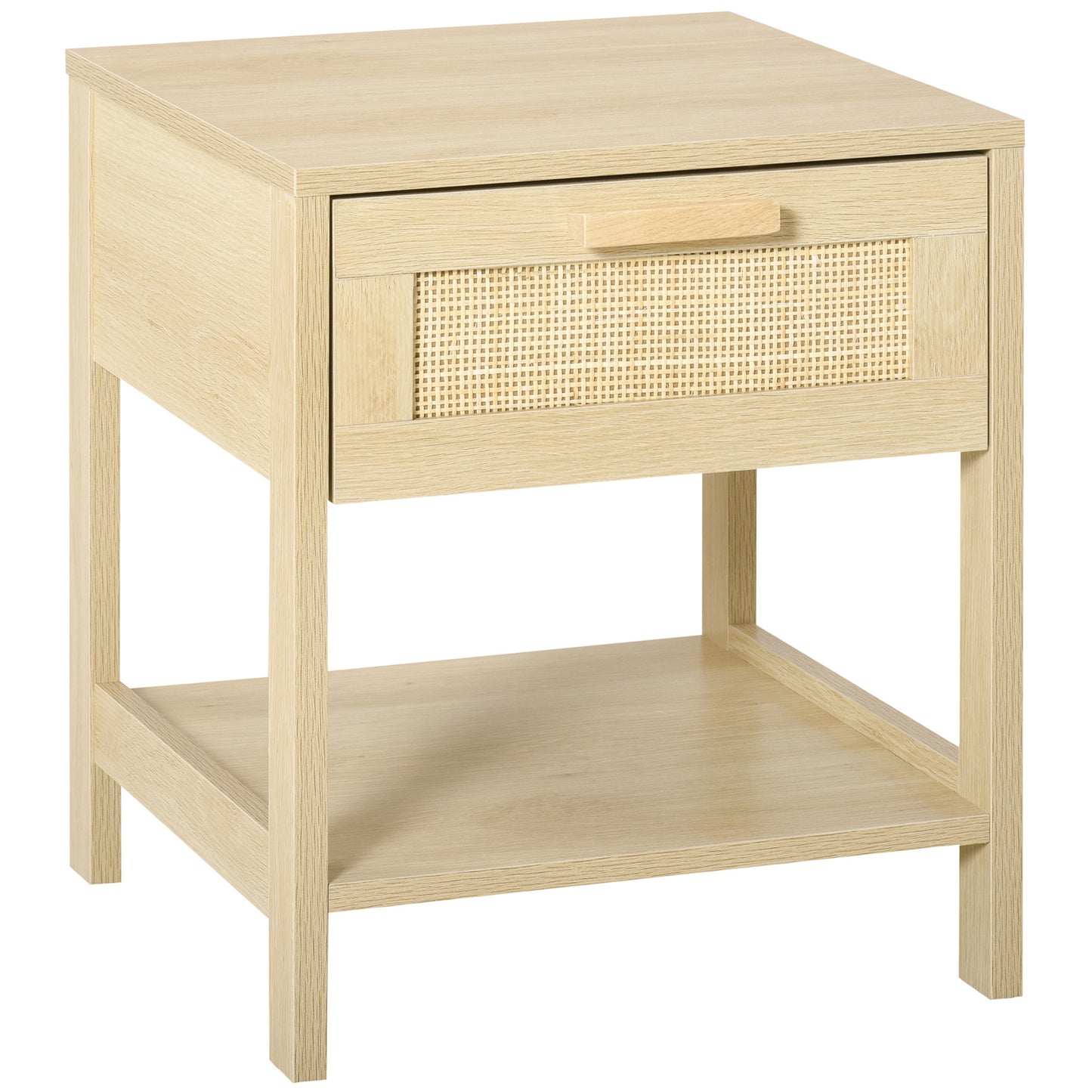 HOMCOM Natural Rattan Nightstand: Modern Bedside End Table with Storage