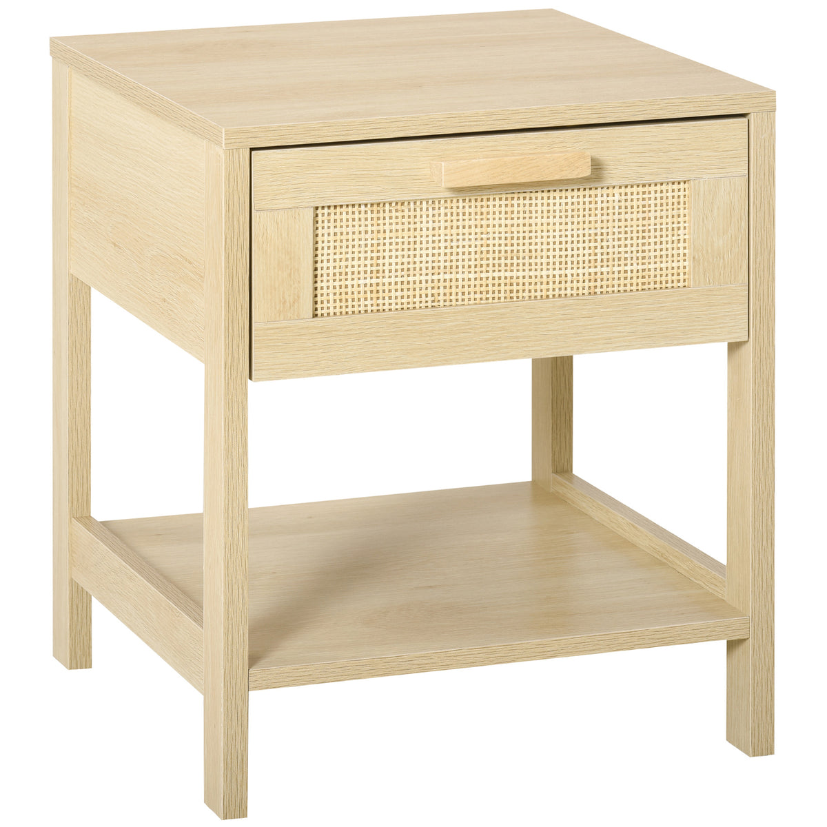 Narrow Rattan Nightstand with Drawer and Shelf – 16"W x 19"H