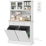 HOMCOM Kitchen Cabinet with Charging Station Freestanding Grey