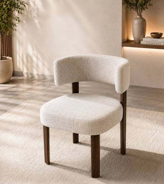 Hamilton dining chair in textured off-white fabric with walnut legs
