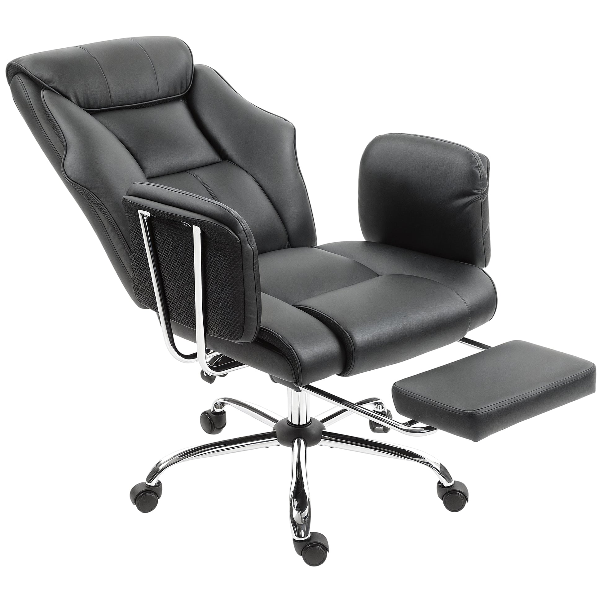 HOMCOM Executive Reclining Office Chair: Overstuffed PU Leather, Footrest, Swivel Wheels