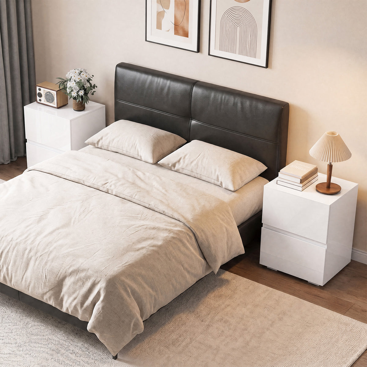 High Gloss 2-Drawer Nightstands, Set of 2 – 16"W x 23"H