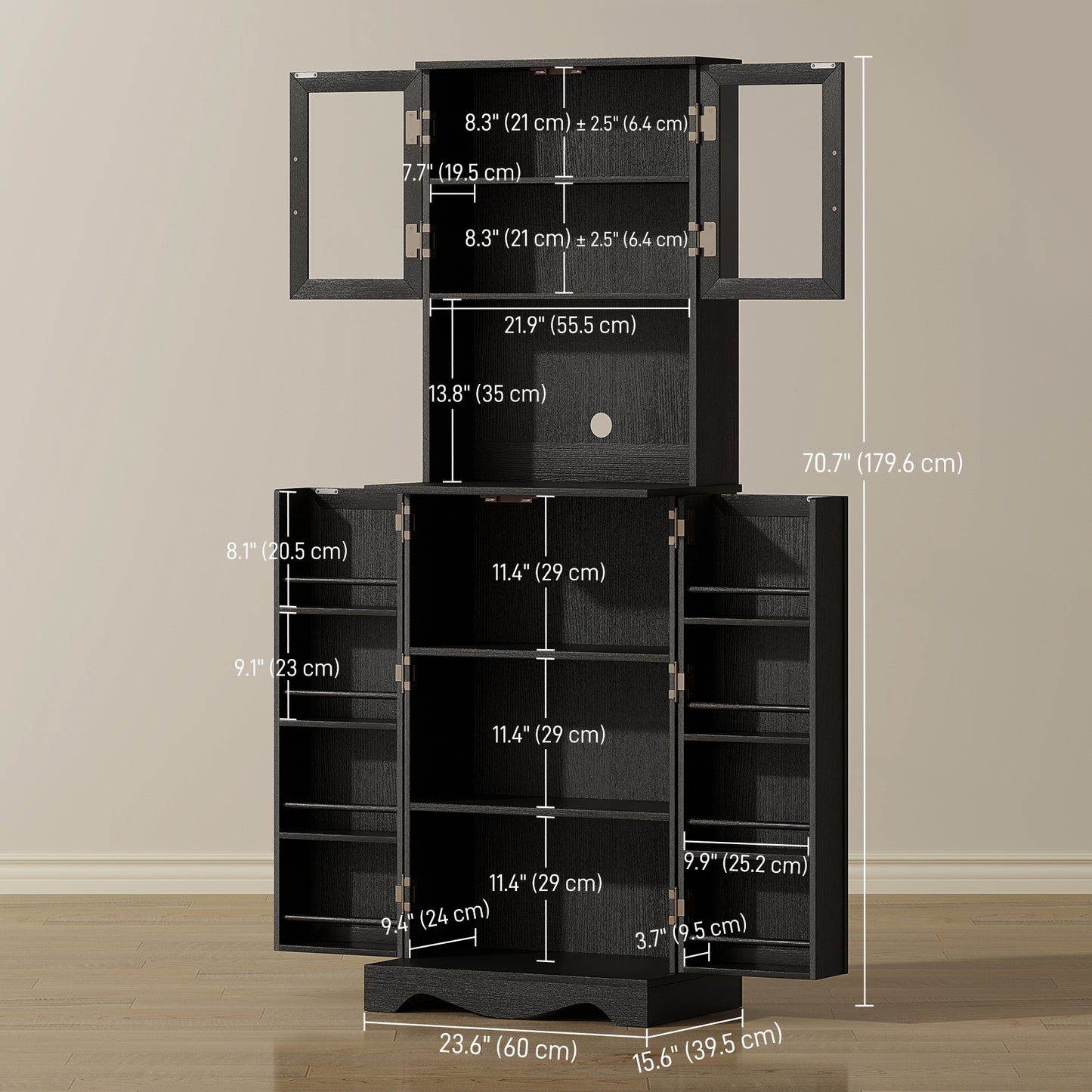HOMCOM Kitchen Pantry Cabinet Freestanding With Acrylic Doors Black