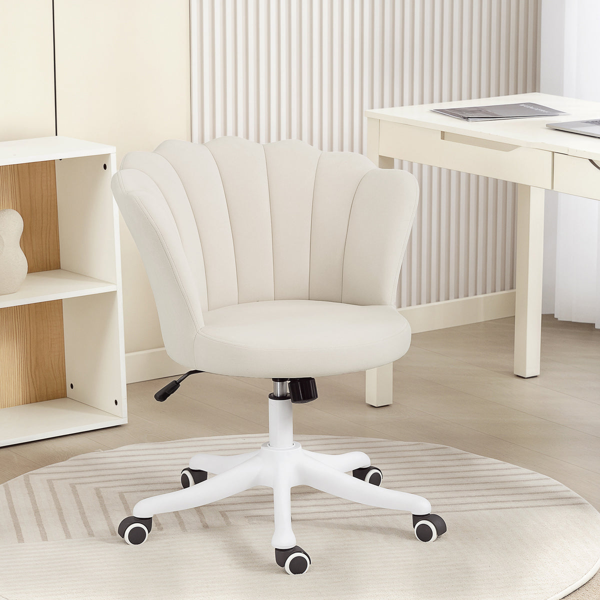 Office Chair, Armless Swivel Desk Chair with Adjustable Height, Backrest, Cream