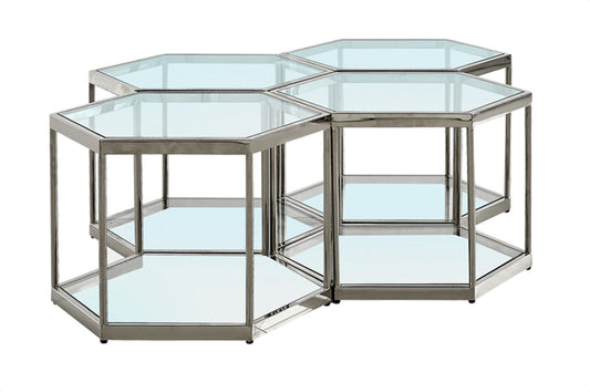 Hexagon Glass Coffee Table Set of 4