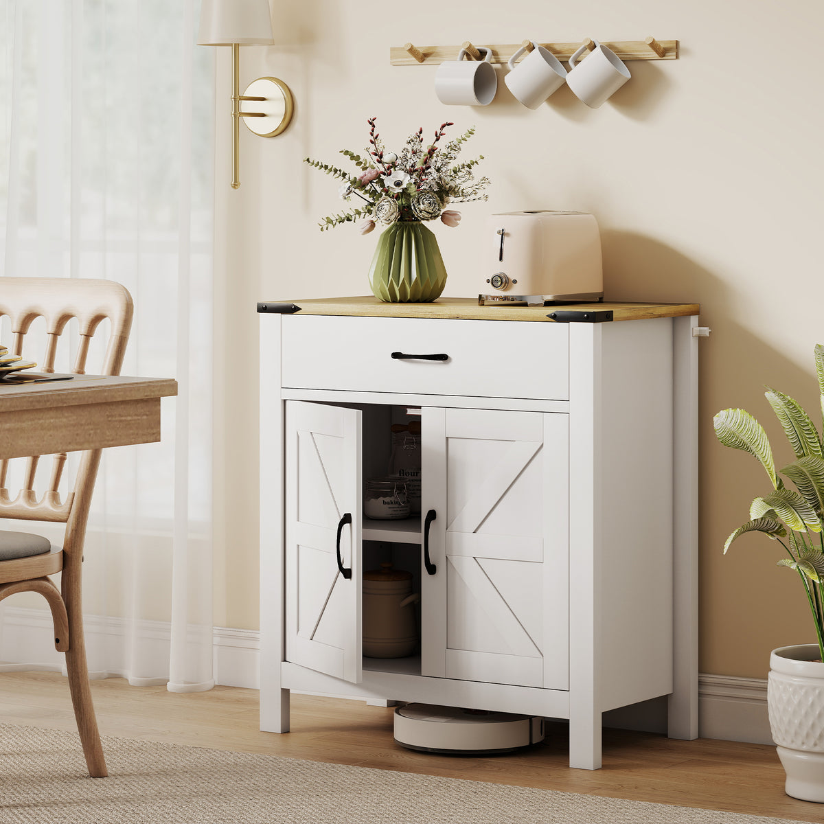 Farmhouse Kitchen Storage Cabinet with Drawer and Shelf – 31"W x 33"H