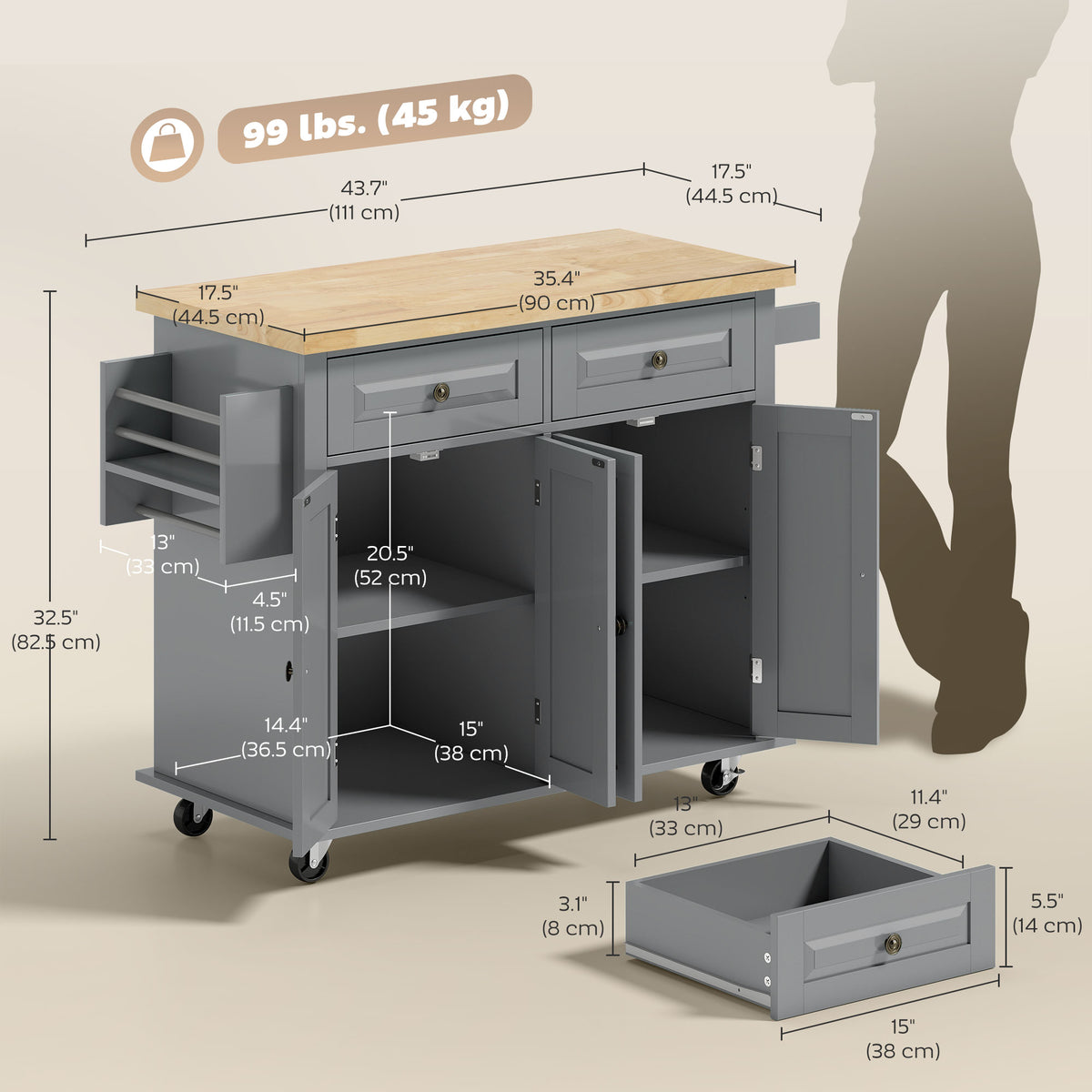 Kitchen Island with Storage – 44"W x 33"H
