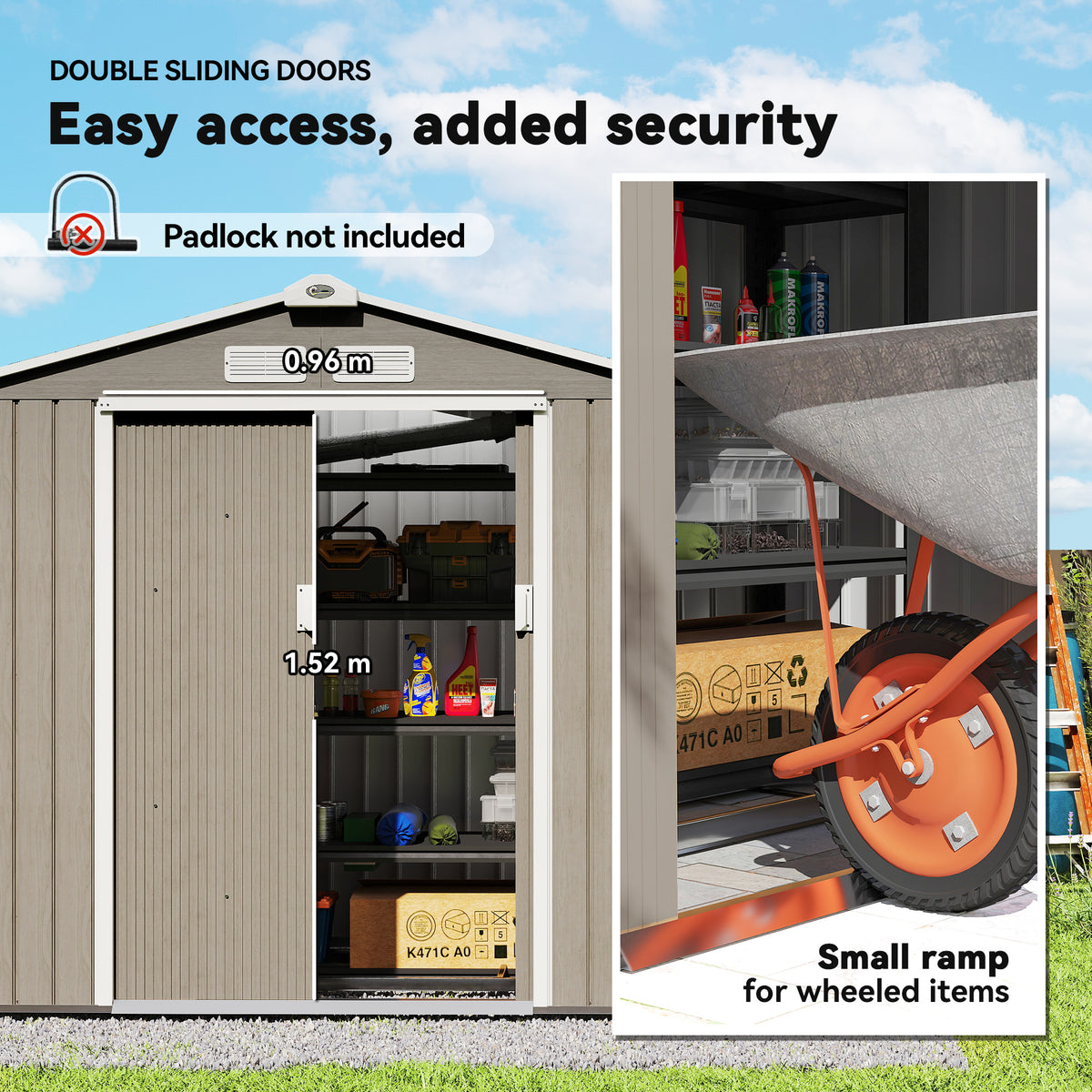7'x 4'x 6' Garden Tool Shed Metal Storage Shed w/ Foundation Kit, Vents and Double Doors – Brown