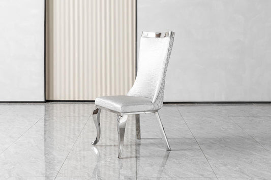 High-Back Faux Leather Dining Chair with Crown Trim