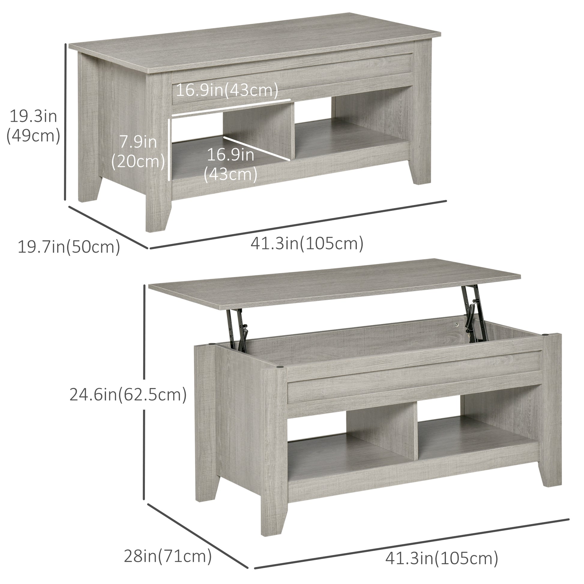 HOMCOM Lift Top Coffee Table: Hidden Storage, Open Shelves, Pop-Up Work Surface