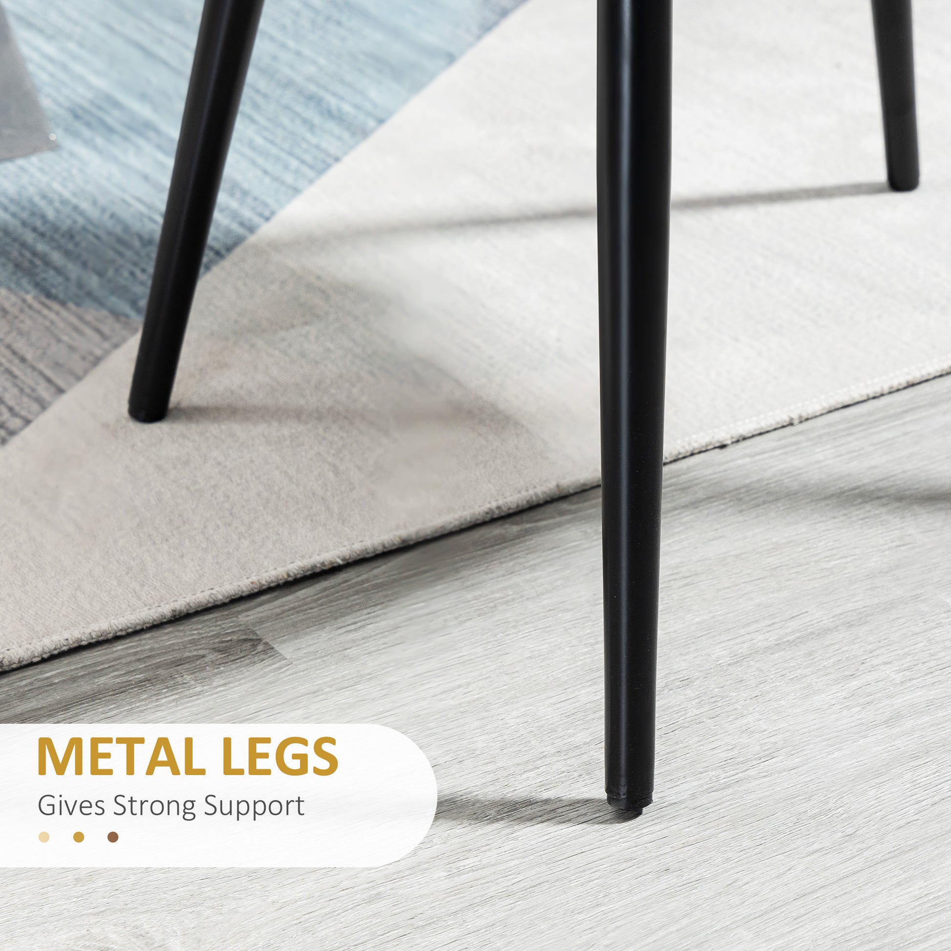 Modern Velvet Mid-Back Dining Chairs Set of 4, Black Upholstery, Sturdy Metal Legs