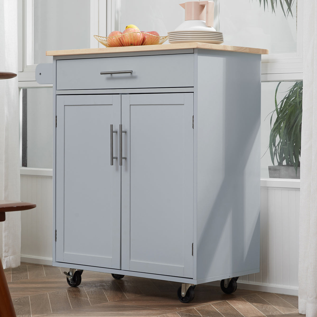 Rolling Kitchen Island Cart with Wood Top – 33"W x 36"H