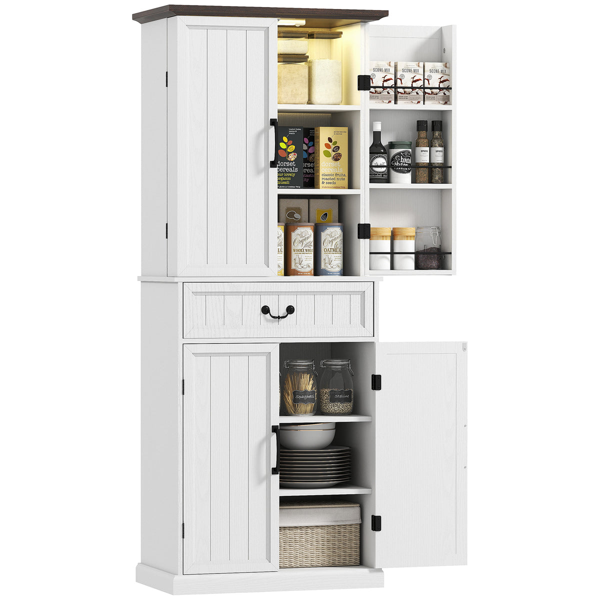 Farmhouse Storage Cabinet with Door Shelves – 30"W x 71"H