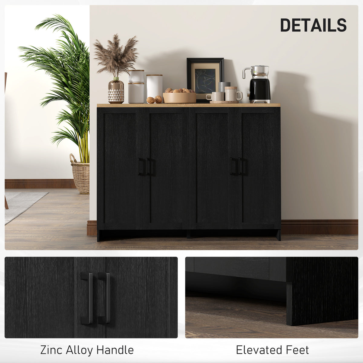 Modern Kitchen Storage Cabinet with 4 Doors Adjustable Shelves – 47"W x 35"H