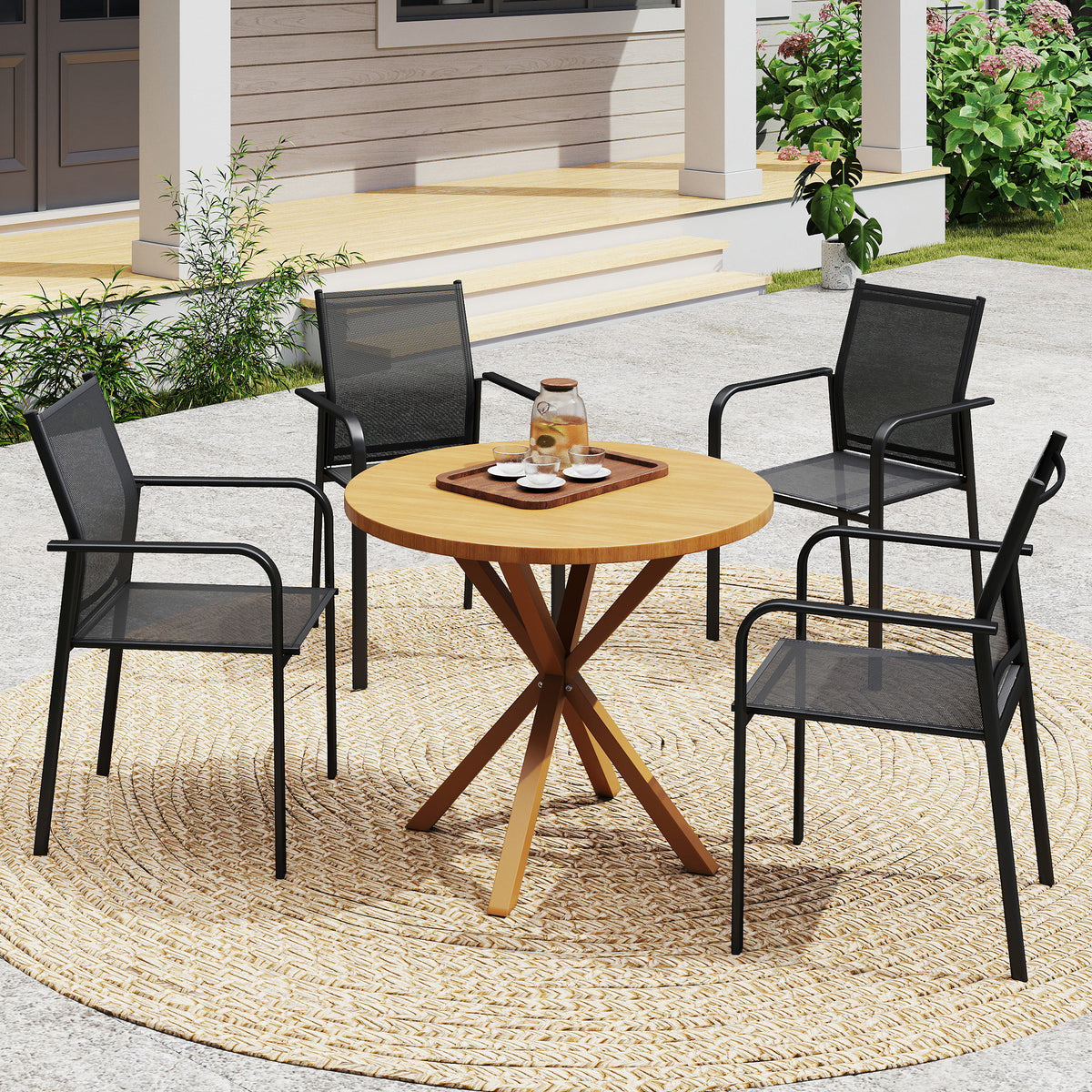 Stackable Patio Chairs Set of 4, Outdoor Dining Chairs with 20" Deep Seat, All Weather Breathable Mesh, Armrests – Black