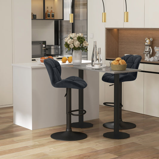 HOMCOM Black Fabric Adjustable Swivel Bar Stools Set of 2 with Armless Upholstery