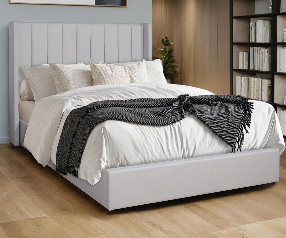 Penny King Size Fog Grey Linen Upholstered Lift-Up Storage Bed