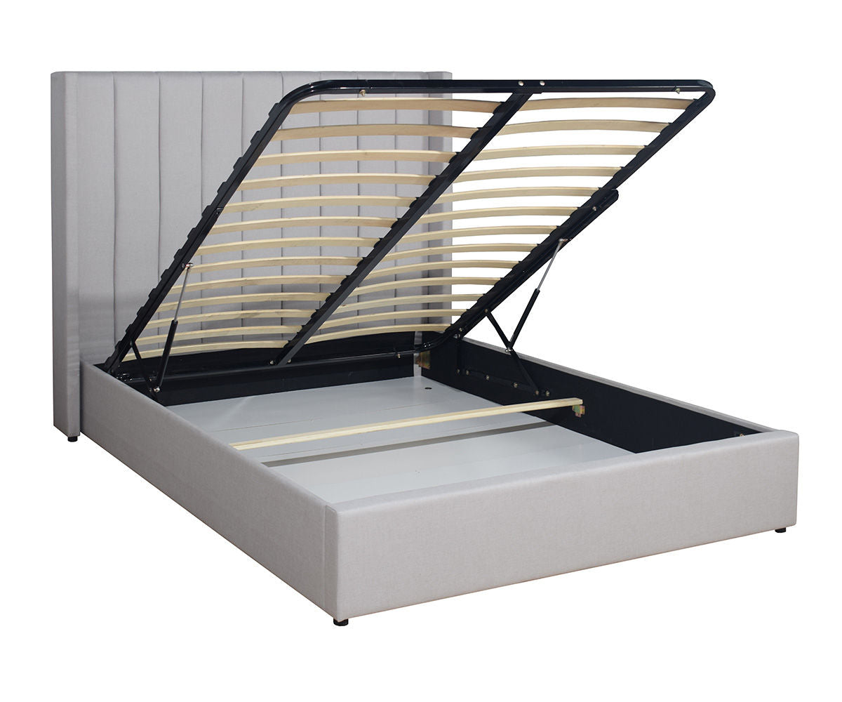 Penny King Size Fog Grey Linen Upholstered Lift-Up Storage Bed