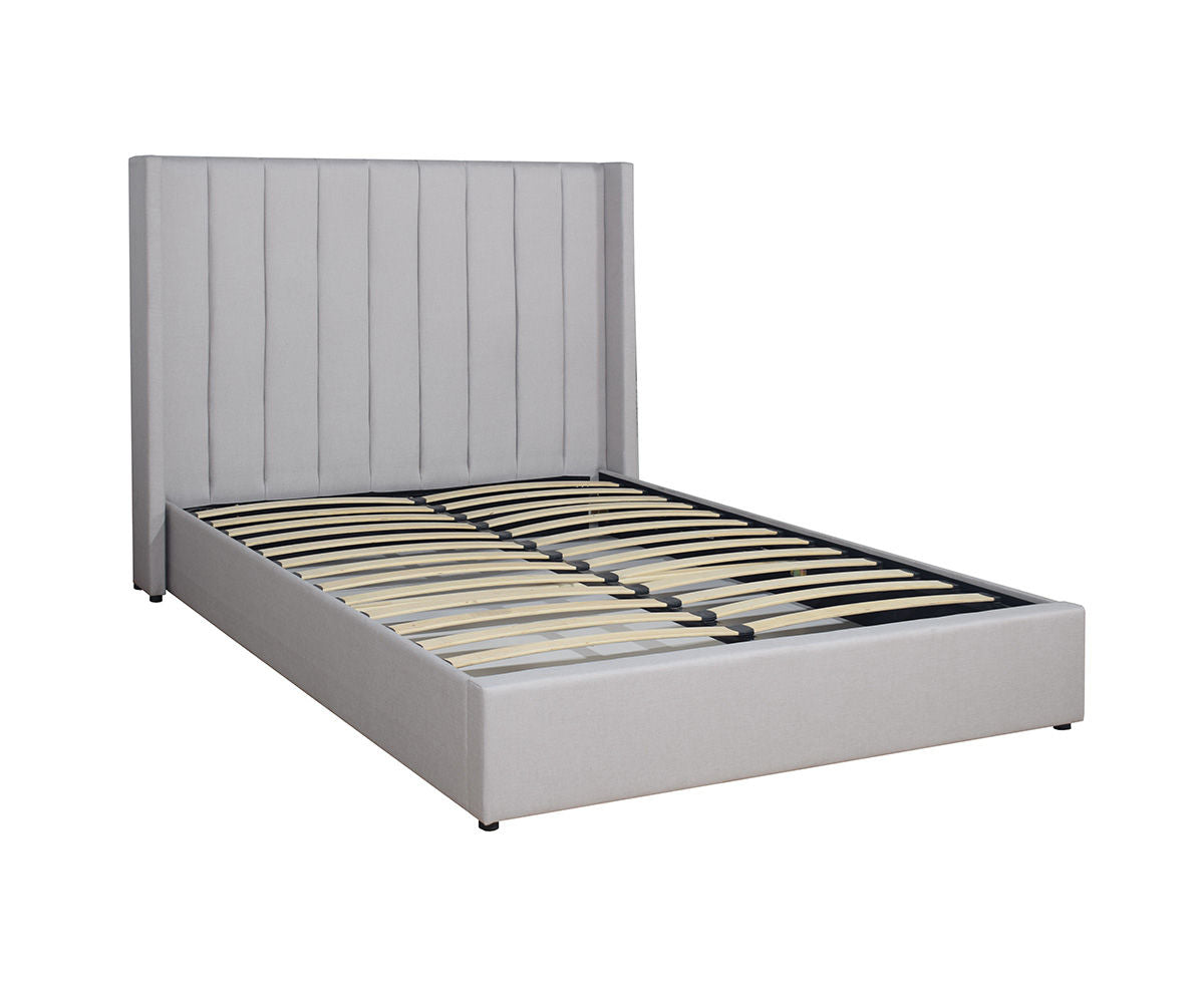 Penny King Size Fog Grey Linen Upholstered Lift-Up Storage Bed