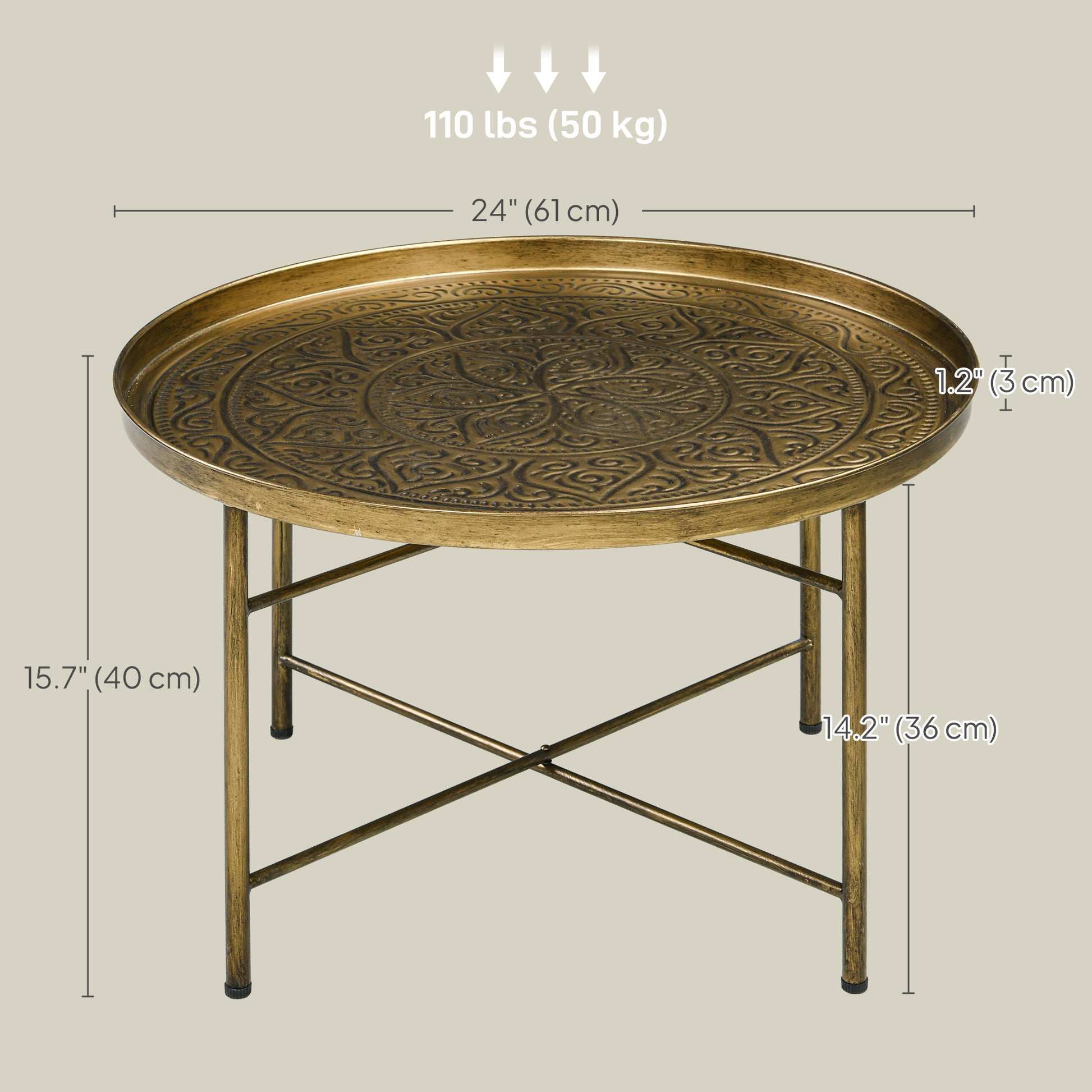 HOMCOM Vintage Gold Coffee Table 24" Round Center – Boho Elegance