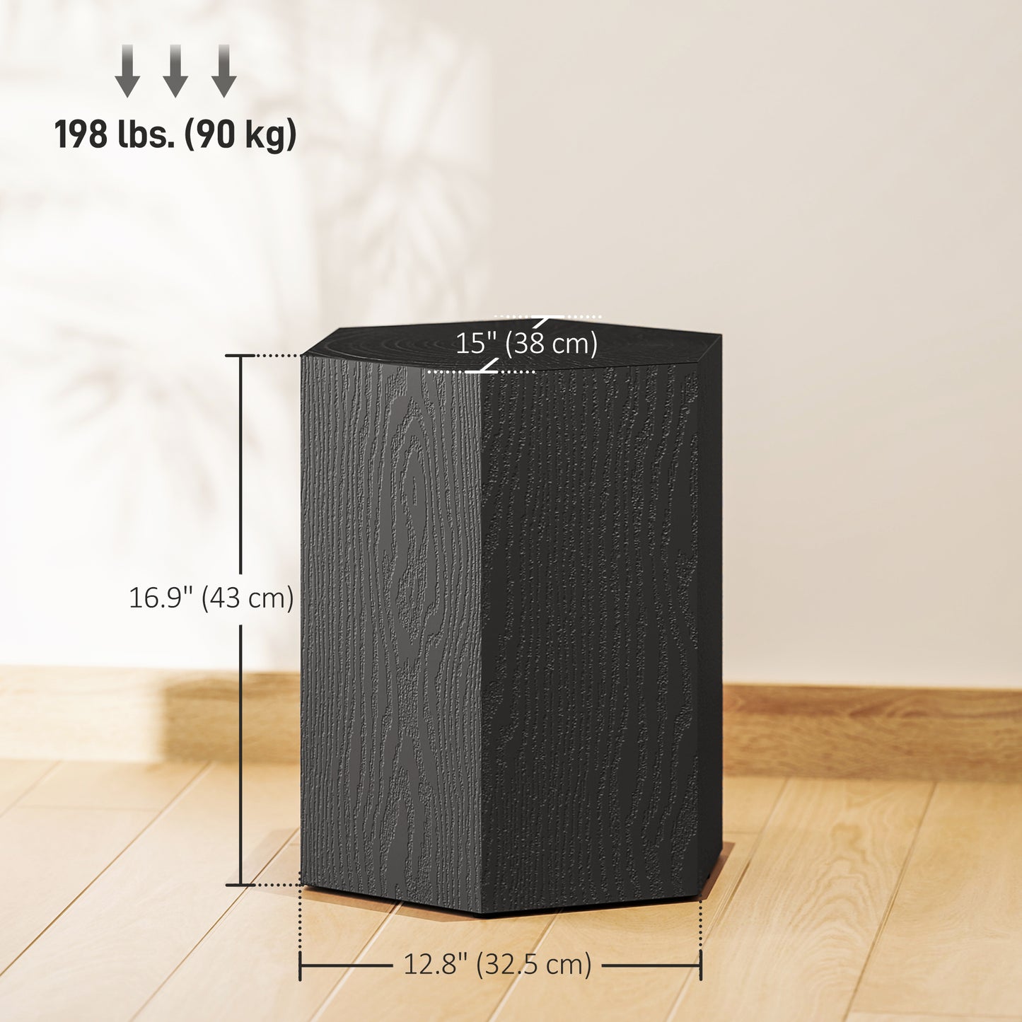 HOMCOM Hexagonal Side Table, Small End Table with Adjustable Feet, Black Wood Grain