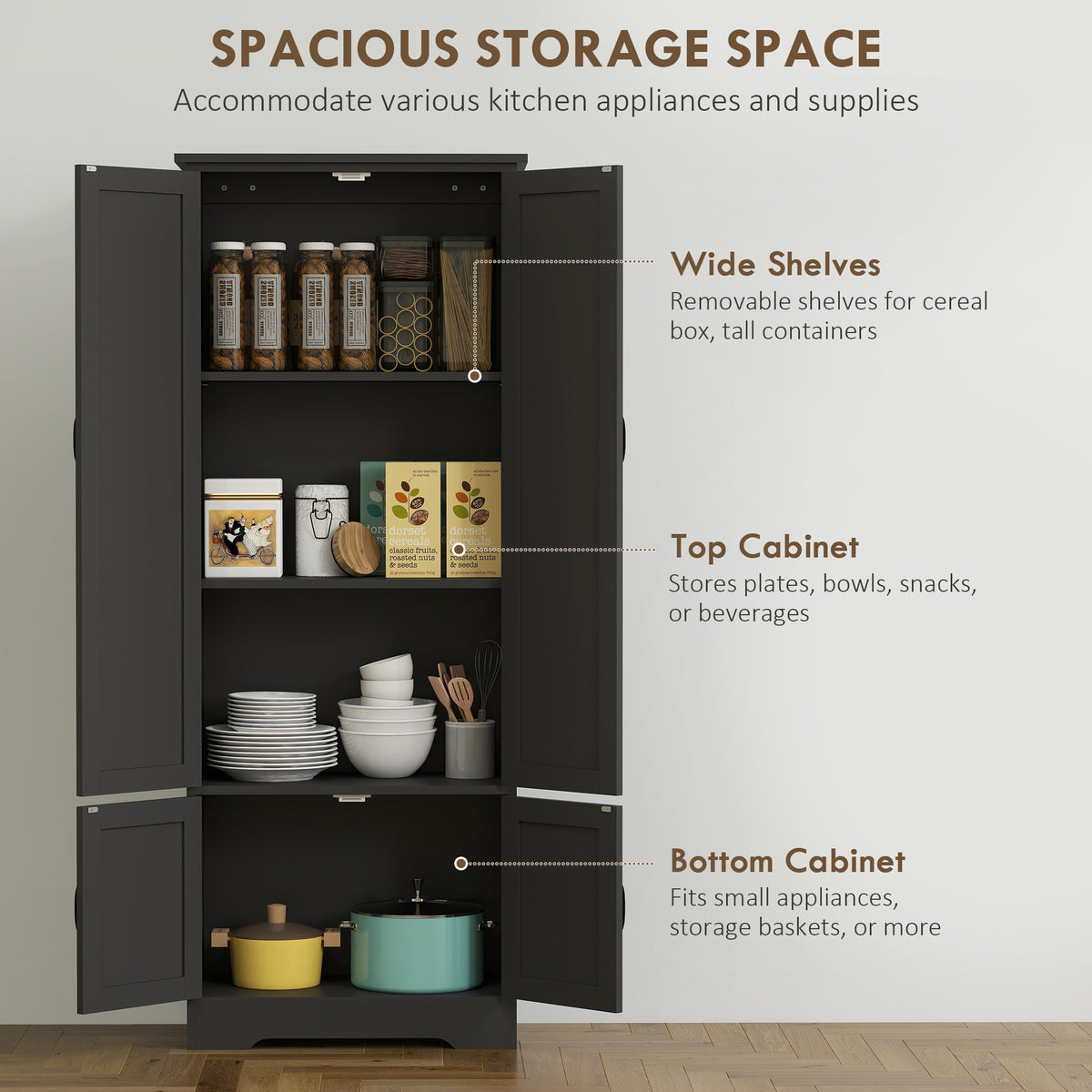 4-Door Pantry Storage Cabinet with Adjustable Shelves – 24"W x 60"H